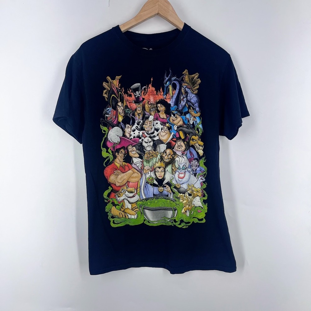 Disney Villains Graphic T-Shirt Mens Medium Black Cotton Multi Character Tee